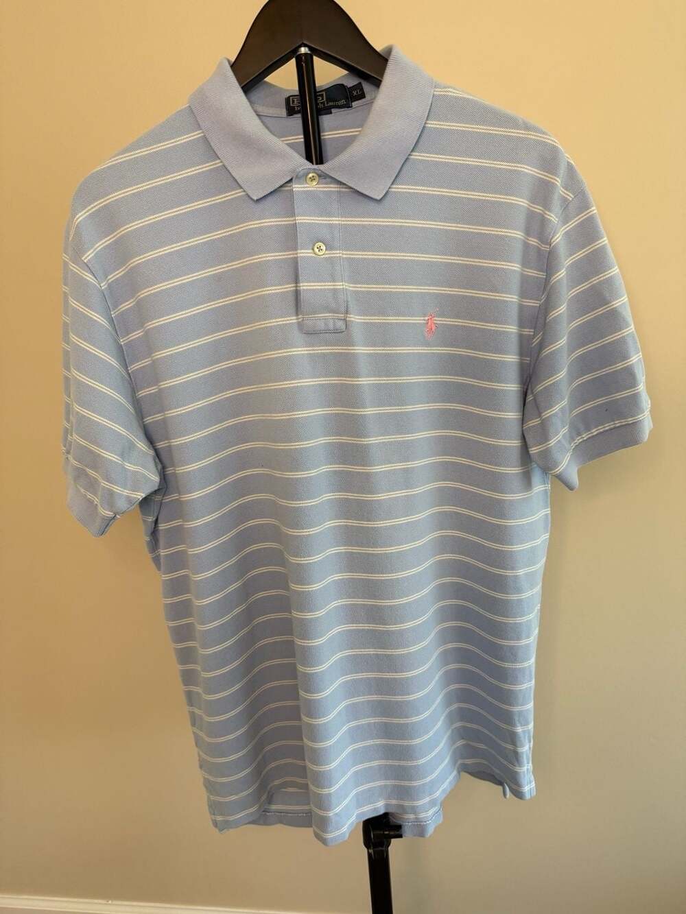 Polo Ralph Lauren Men's Light Blue White Striped Short Sleeve Polo Shirt XL